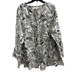 CHRISTIAN SIRIANO pure lined cream black floral button front plus sz XXL 2X